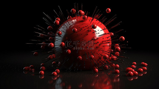 黑色别针背景图片_红色保龄球在 3d 渲染在黑色背景与别针