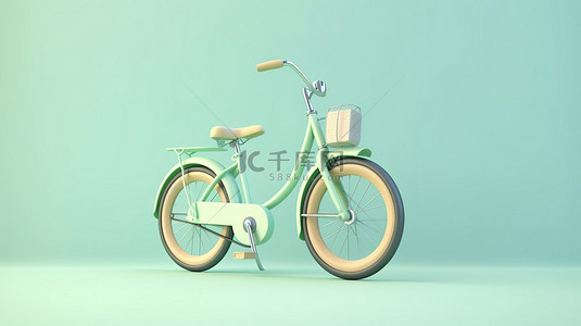 绿色和柔和的蓝色背景下自行车的生态友好型交通 3D 渲染