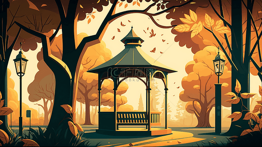 公园秋天落日景色