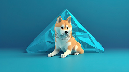 以太坊主题蓝色背景 3d shiba inu