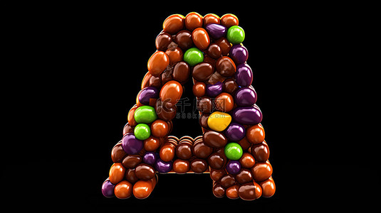 可口豆背景图片_美味的字母 a 用巧克力涂层豆精心制作 美味糖果字母表的 3D 插图