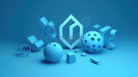 蓝色背景上基本数学符号的现代简约 3D 插图