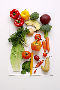 一个有一些水果和蔬菜的区域，上面有一个信封