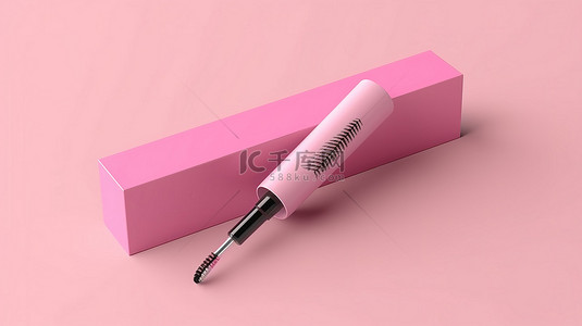 妆粉背景背景图片_孤立的粉红色背景的顶视图 3d 插图，模型盒包含空白眼线笔和睫毛膏管
