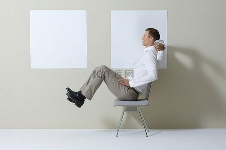 坐着舒适背景图片_穿着衬衫的男人坐在椅子上，双腿伸直