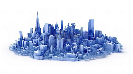 3d 渲染的白色背景下的蓝色大城市交叉