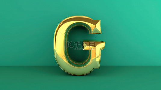 潮水绿色背景上福图纳金字母 g 的 3D 渲染现代时尚的字体风格