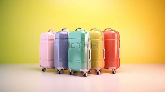 3d 手提箱的彩色背景非常适合旅行主题内容