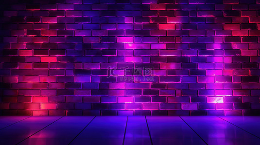 脏砖墙背景上紫色霓虹灯的 3D 插图