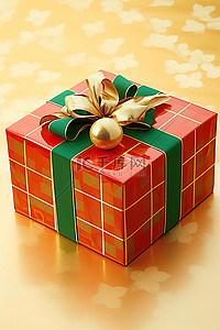 庆祝绿色背景图片_带有金色和绿色装饰的红色礼品盒