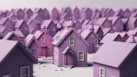真想只有一个背景图片_在白色房屋的海洋中矗立着皇家紫色住宅 3D 渲染全景图像