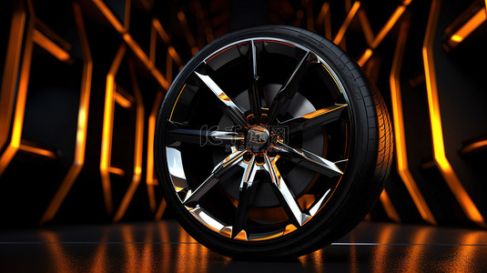 黑色背景车背景图片_黑色背景下车轮业务动态横幅的 3D 渲染和插图