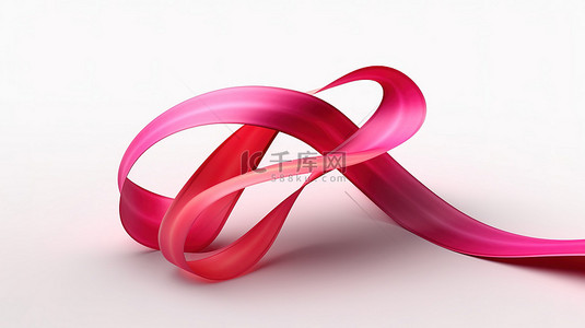 3d 渲染白色背景与红丝带乳腺癌意识符号