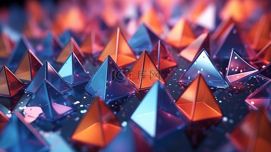 彩色棱镜背景图片_带有抽象三角形的闪亮几何背景的 3D 插图
