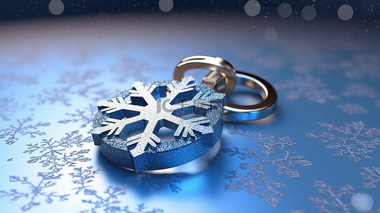 圣诞雪花装饰背景图片_雪花装饰蓝色标签钥匙扣的 3d 渲染