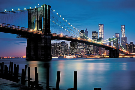灯光下的背景图片_傍晚灯光下的布鲁克林大桥