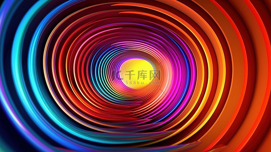 迅速背景图片_圆形隧道旋转中自发光彩色线的 3D 渲染