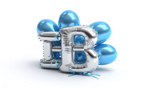 现代风格装饰背景图片_3d 蓝色和银色气球形状为“婴儿”字，隔离在白色