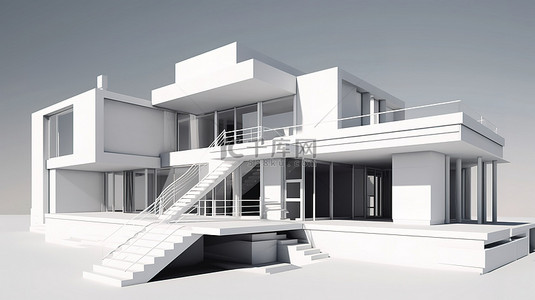 房地产设计背景图片_3D 渲染中令人惊叹的白色设计师住宅
