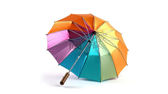 彩色雨伞插画背景图片_白色背景上孤立彩色雨伞的 3d 渲染