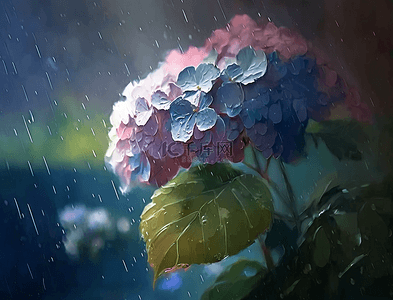 冬天鲜花背景图片_雨滴花朵绣球花花卉油画背景