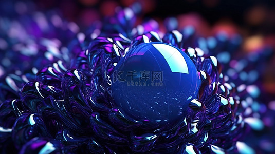 以蓝色和紫色色调关闭抽象球体的 3D 渲染