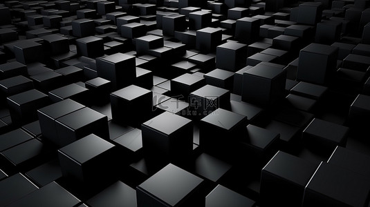 3d 渲染中的简约黑色立方体图案，各种形状让人联想到山顶