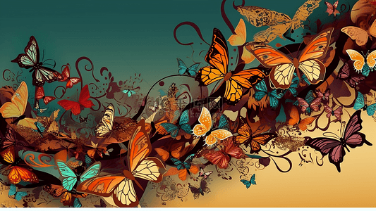 蝴蝶彩色美丽的边框插画背景