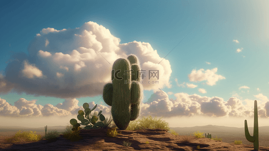 绿色写实背景图片_沙漠天空白云植物的真实背景