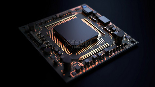 科技cpu背景图片_黑色电路板上 3d 渲染的 cpu 芯片