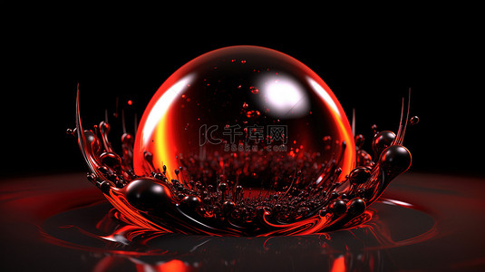 宇宙运动 3D 插图中的红色液体球体，具有优雅奢华的风格，适合现代和国际化模板