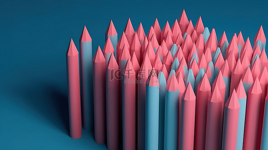 粉色学校背景图片_回到学校在蓝色背景上以 3D 渲染的粉红色铅笔的简约概念