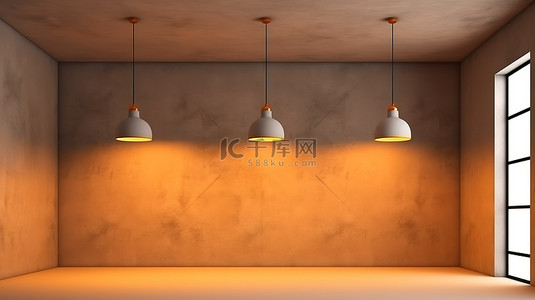 彩色背景灯背景图片_光滑的吸顶灯在光滑的混凝土墙背景 3D 渲染上投射出光芒四射的光芒