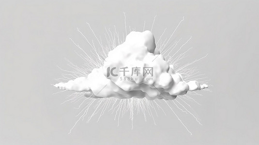 简约风格的雷暴符号，白色背景 3d 渲染上有雨云