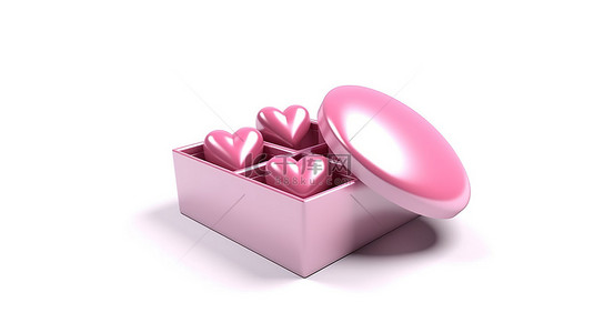 粉色礼品盒背景图片_白色背景上跳出心脏的粉色礼品盒的 3D 渲染