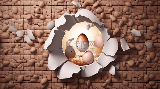 动物日海报背景图片_带有复活节彩蛋形状切口的墙壁的 3D 渲染