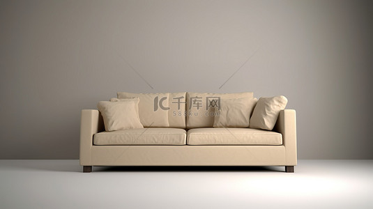 米色沙发背景图片_3D 渲染的米色沙发起飞