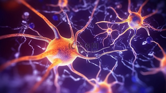 医学健康科学背景图片_大脑神经元细胞生化和医学研究的 3D 插图