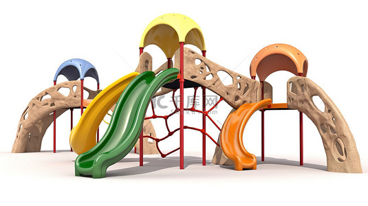 儿童运动健身背景图片_游乐场公园白色背景的逼真 3D 弧形攀爬设备