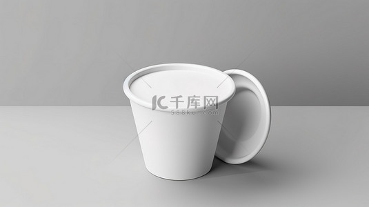 带盖的顶视图塑料杯的 3D 渲染，用于白色酸奶模型
