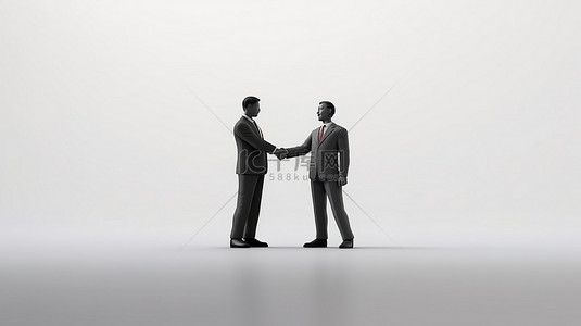 庆祝成功背景图片_两位商人握手庆祝成功的联合商业交易的 3D 渲染