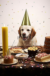 喝水的狗背景图片_生日聚会上的狗用碗和食物喝水