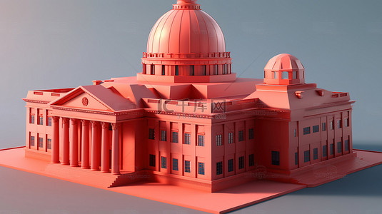 建背景图片_Lowpoly 3d 政府大楼与红色圆顶