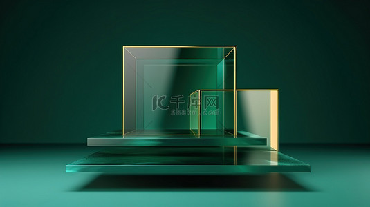 几何的绿色背景图片_具有几何玻璃纹理的绿色讲台