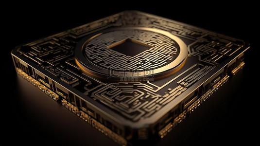 金色标记背景图片_3d 渲染中的大量 qr 代码和黑暗背景上的金色铭文，用于网络安全