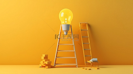 创意梯子背景图片_创新理念说明背景中有梯子的黄色灯泡