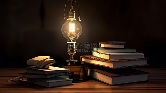 一摞摞书背景图片_3d 桌面场景照明灯和一摞书