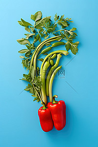 红辣椒背景图片_由芦笋和绿色蔬菜制成的红辣椒