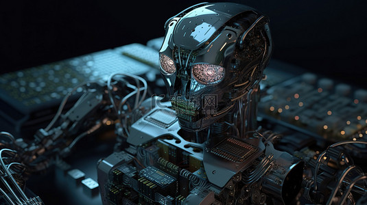 半导体背景图片_半导体技术使机器人能够实现人工智能机器人的 3D 渲染