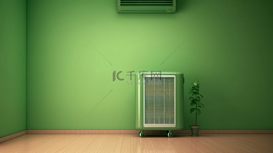 绿色健康的家背景图片_绿色房间便携式空调的 3d 渲染